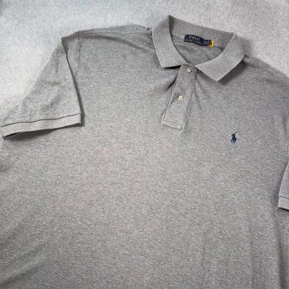 Polo Ralph Lauren Polo Shirt Mens 2XB Gray Solid Short Sleeve Pony Logo Cotton